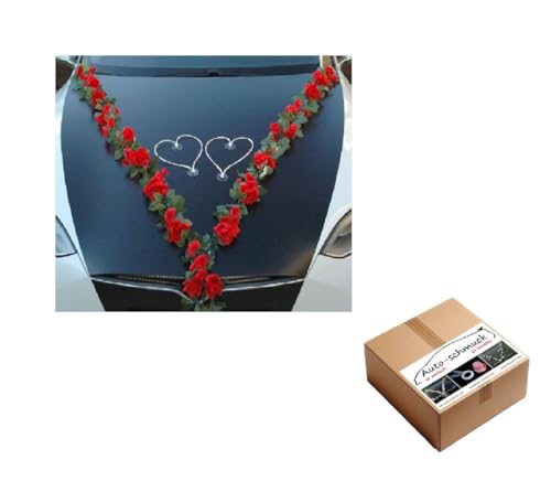 VIP Girlande 30 Azaleen 30 Rosen 18 extrastarken Saugnäpfen 2 x 180 cm Girlande 4 Türgriffdekorationen 2 Rattanherzen Braut Paar Autoschmuck Hochzeit Car Auto Wedding PKW ®Auto-schmuck (Rot 2) von Auto-schmuck so einfach so kreativ