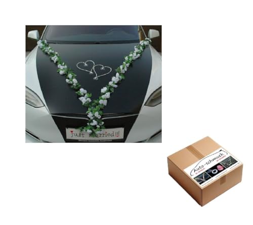 VIP Girlande 30 Azaleen 30 Rosen 18 extrastarken Saugnäpfen 2 x 180 cm Girlande 4 Türgriffdekorationen 2 Rattanherzen Braut Paar Autoschmuck Hochzeit Car Auto Wedding PKW ®Auto-schmuck (Weiß 1) von Auto-schmuck so einfach so kreativ