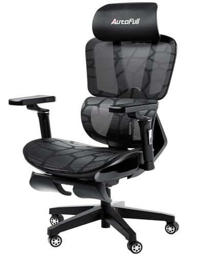 AutoFull G5 Bürostuhl Ergonomisch mit 3D-Lendenstütze & Netzrücken | 360° Armlehnen, Fußstütze | Computerstuhl für Homeoffice | Blue von AutoFull