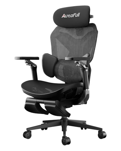 AutoFull G7 Ergonomischer Bürostuhl, Gaming Stuhl mit Dynamischer Lendenstütze, 720° Doppelachsen-Dreharmlehnen, 140° Rückenlehnen-Neigung & 4D-Nackenkissen (Schwarz) von AutoFull