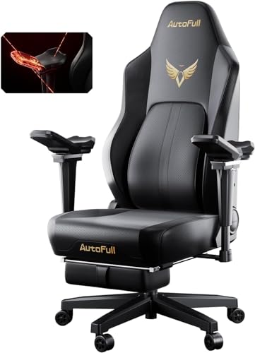 AutoFull M6 Gaming Stuhl Ergonomisch Bürostuhl mit 6D-verstellbaren Armlehnen und automatischer dynamischer Tracking-Lendenwirbelstütze, PU-Leder, PC-Stuhl für Erwachsene mit Fußstütze, Schwarz von AutoFull