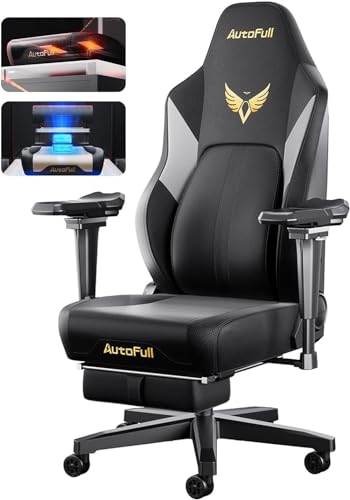 AutoFull M6 Gaming Stuhl Ergonomisch, integrierte Sitzbelüftung/Heizung, dynamischer Tracking-Lendenwirbelstütze, 6D Mechanical Armlehne, PU-Leder, PC-Stuhl für Erwachsene mit Fußstütze, Schwarz von AutoFull