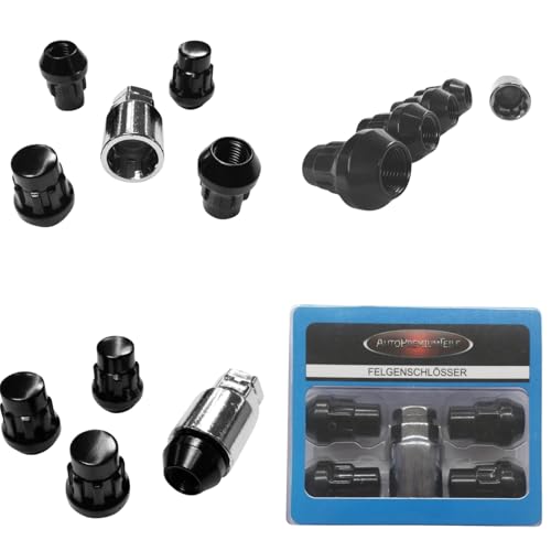 Felgenschloss M12x1,5 Kegelbund 60° kompatibel mit Fiat Genesis Hummer Isuzu Land Rover MG Tesla VW 4x schwarze Felgenschlösser-Set Felgensicherungen Radsicherungen Felgen-Diebstahlschutz Radmuttern von AutoPremiumTeile