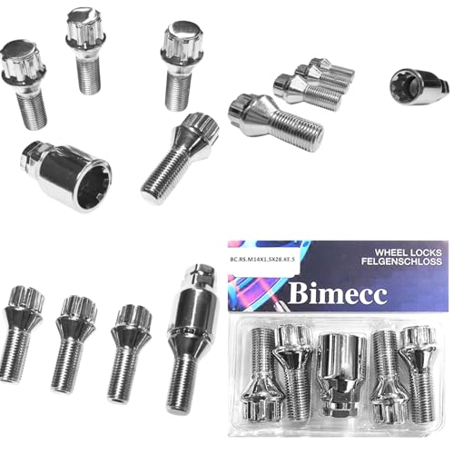 Felgenschloss M14x1,5x28mm Kegelbund 60° kompatibel mit Citroen Fiat Land Rover Maserati Peugeot Renault Toyota 4x silberne Felgenschlösser-Set Felgensicherungen Radsicherungen Radschrauben Radbolzen von AutoPremiumTeile