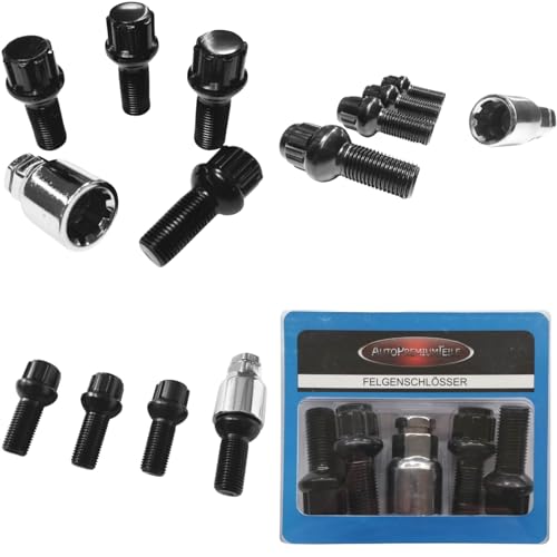 Felgenschloss M14x1,5x28mm Kugelbund R14 kompatibel mit Audi Infiniti Mercedes Porsche Toyota 4x schwarze Felgenschlösser 4er-Set Felgensicherungen Radsicherungen Radschlösser Radschrauben Radbolzen von AutoPremiumTeile