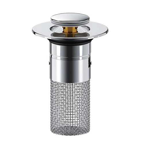 Sink Plug Replacement, Pop Up Universal Bad Waschbecken Loch Plug Cover mit Sieb für 34-40mm Abflusslöcher Edelstahl Waschbecken Sieb, für Bad, Waschbecken (Kupferseele mit Filter) von AutoPrevails