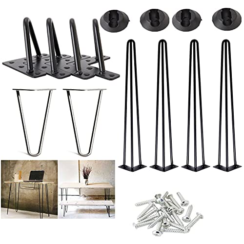 10cm 4er Set Hairpin Legs Haarnadelbeine Möbelbein Tischbeine für Schrank, Kleiderschrank, TV-Schränke, Schubladen, DIY Möbel 2 Stangen Mit Boden Schutz Und Schrauben Schwarzes Metall von Autofather