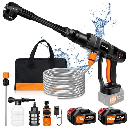 21 V Max 16Bar Hochdruckreiniger mit Lithium-Ionen-Akku Verlängerungslanze 5 m Schlauch Ladegerät Gartenhaustier Outdoor-Autoreinigungswerkzeug - 21V/2x3.0Ah Battery von Autofather