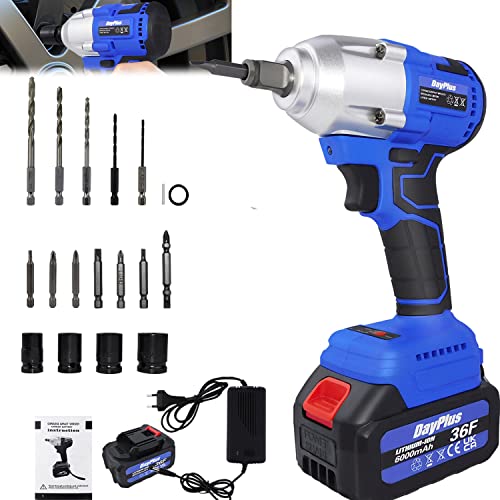 21V Akku-Schlagschrauber 420Nm Drehmoment bürstenloses 1/2" Bohrfutter mit 6000mAh Li-Ion Akku, variable Stufen mit 4 Einsätzen, Schnellladegerät, Koffer, 12 Bits zum Anschrauben oder Lösen von Autofather