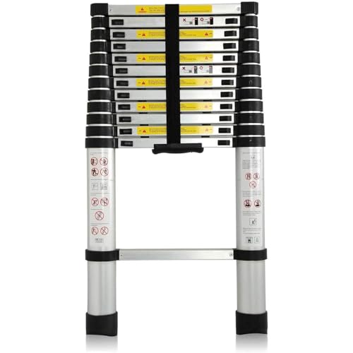 3,8M Teleskopleiter Aluleiter Klappleiter Ausziehleiter Stehleiter Rutschfester, Teleskop-Design, aus hochwertigem Aluminium, Tragbar,Leichte, 150 kg Belastbarkeit von Autofather