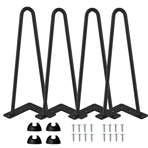 4 x Haarnadel Tischbeine Hochleistungsmetall Hairpin Leg Mitte des Jahrhunderts Modern für Esstisch Schreibtisch Kaffeetisch mitSchrauben und Schutzfüßen 2 Stange 12’’/30cm Schwarz von Autofather