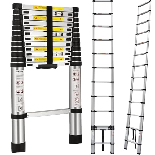 5M Teleskopleiter, Aluleiter Klappleiter Mehrzweckleiter Rutschfester Ausziehleiter Ausziehbare Leiter Sprossenleiter Stehleiter Tragbar Leichte Leiter Schiebeleiter 150 kg Belastbarkeit von Autofather