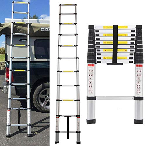 Autofather 3,2 m Teleskopleiter, Aluminiumleiter, Mehrzweck-Dachbodenleiter, ausziehbar, gerade Leiter, leichte Ausziehleiter, 150 kg Traglast von Autofather