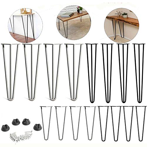 Autofather 4 Stück Haarnadel Tischbeine Möbelfüße Metall Tischgestell Haarnadel Beine Möbelbeine Möbelfüße für Esstisch Couchtisch Schreibtisch Arbeitstisch Durchmesser 12mm Schwarz 8" (30cm) - 2 Rod von Autofather