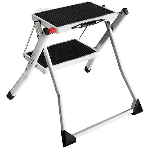 Hocker Tragbarer, Doppeltritt klappbar Trittleiter, mit rutschfesten Füßen und breitem Pedal, klappbare Designleiter für das Home Office von Autofather