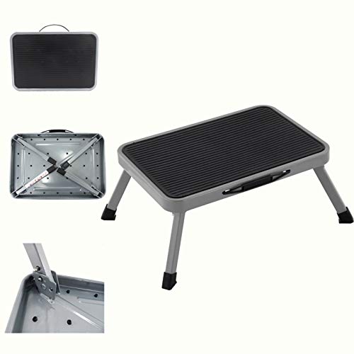 Klappbarer Tritthocker aus Stahl mit einer Trittleiter mit integriertem Griff, Fußhocker, faltbarer Hocker mit rutschfester Kunststoffplattform, maximale Belastung 150 kg, für Kinder, Erwachsene, von Autofather