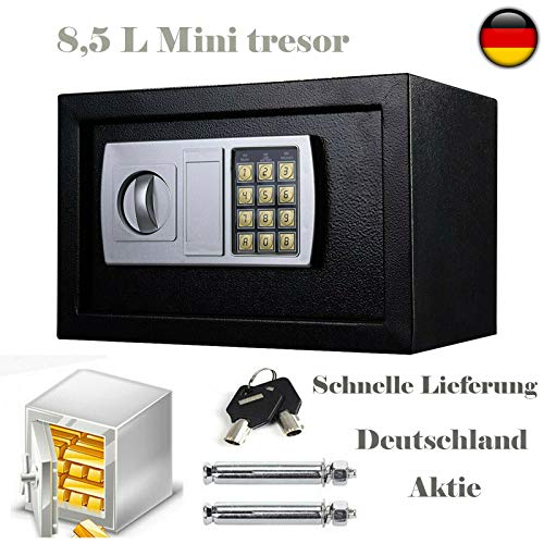 Safe, 8,5 l Wandtresor mit Schlüssel und Zahlenschloss, elektronische Tastatur mit 3-8 digitalen Codes, Dokumentensafe, Geldtresor, mit massiver Stahlkonstruktion von Autofather