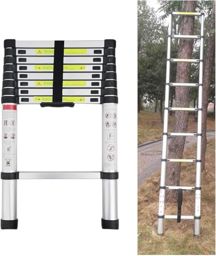 Teleskopleiter 2,6M/3,2M/3,8M/4,4M/5M Rutschfester Aluleiter Schiebeleiter Sprossenleiter, aus hochwertigem Aluminium, Ausziehleiter Teleskop-Design Mehrzweckleiter max 150 kg Belastbarkeit Silber von Autofather