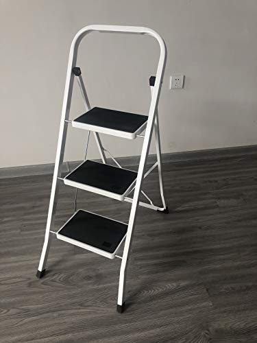 Trittleiter Tragbare Sicherheitsleiter aus Stahl, Zusammenklappbar, rutschfest 330 Pfund Kapazität Einhand Tragehocker Leichtgewicht (2,3,4 Stufenleiter erhältlich) (3 Stufen Leiter) von Autofather