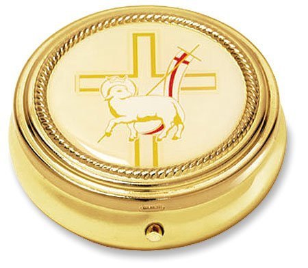 Autom Holy Lamb of God w Latin Cross Design Gold Plate Catholic Religious Hospital Church Communion Pyx for Hosts by von Autom