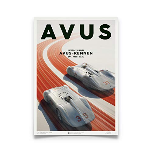 Automobilist | Mercedes Benz & Auto Union - Silber - Avus - 1937 - Plakat | Standard Poster Größe von Automobilist