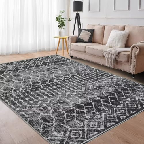 Auton Boho Teppich, Moderner Teppich, Neutraler Teppich für Schlafzimmerdekoration Wohnzimmer Dekorationsideen Spielzimmer 200 x 290 cm Grau von Auton