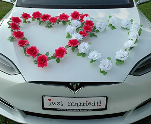 DOPPEL Herz Auto Schmuck Braut Paar Rose Deko Dekoration Autoschmuck Hochzeit Car Auto Wedding Deko Ratan (Rosa/Reinweiß) von Auto-schmuck so einfach so kreativ