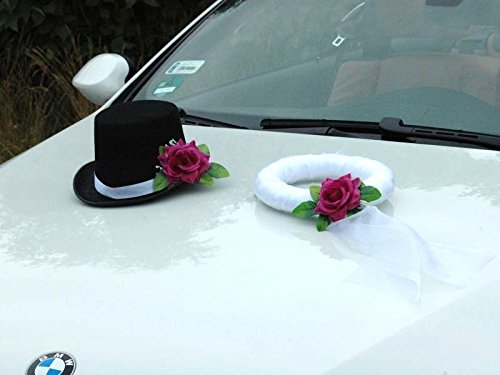 Schleier UND Hut Autoschmuck Rose Car Dekoration Hochzeit Wedding ®Auto-schmuck (Violett) von Auto-schmuck so einfach so kreativ