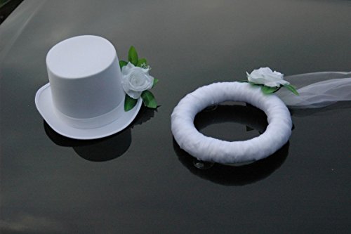 Schleier UND Hut Autoschmuck Rose Car Dekoration Hochzeit Wedding ®Auto-schmuck (Reinweiß/Weiß) von Auto-schmuck so einfach so kreativ