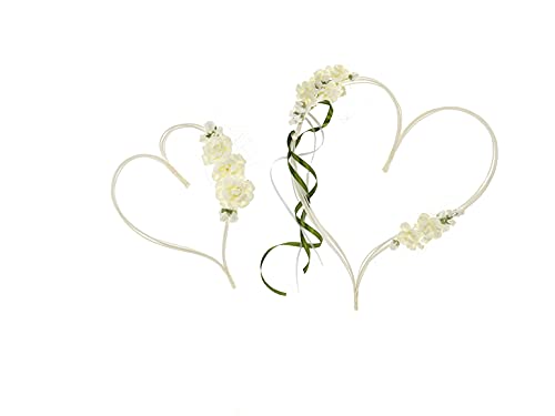 PartyDeco Herzen mit Saugnäpfen Dekoration Auto Brautschmuck Hochzeit Kunstblumen, Rattan, Elfenbein, 1 - confezione von PartyDeco