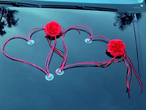 DEKORIERT Ratan Herzen Auto Schmuck Braut Paar Rose Deko Dekoration Autoschmuck Hochzeit Car Auto Wedding Deko (Rot/Rot) von Auto-schmuck so einfach so kreativ