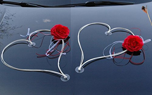 DEKORIERT Ratan Herzen Auto Schmuck Braut Paar Rose Deko Dekoration Autoschmuck Hochzeit Car Auto Wedding Deko (Rot/Weiß) von Auto-schmuck so einfach so kreativ