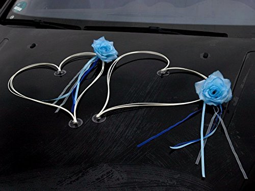 DEKORIERT Rattan Herzen Auto Schmuck Braut Paar Rose Deko Dekoration Autoschmuck Hochzeit Car Auto Wedding Deko (Blau/Weiß) von Auto-schmuck so einfach so kreativ