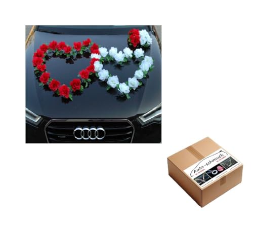 DOPPEL Herz Auto Schmuck Braut Paar Rose Deko Dekoration Autoschmuck Hochzeit Car Auto Wedding Deko Ratan (Rot/Reinweiß) von Auto-schmuck so einfach so kreativ