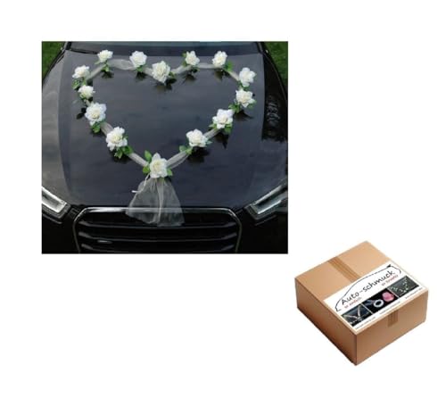 Organza Herz Auto Schmuck Braut Paar Rose Deko Dekoration Autoschmuck Hochzeit Car Auto Wedding Deko Girlande PKW (Ecru/Ecru) von Auto-schmuck so einfach so kreativ