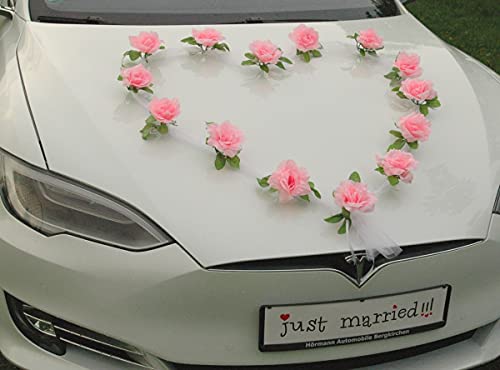 Organza Herz Auto Schmuck Braut Paar Rose Deko Dekoration Autoschmuck Hochzeit Car Auto Wedding Deko Girlande PKW (Rosa/Weiß) von Auto-schmuck so einfach so kreativ