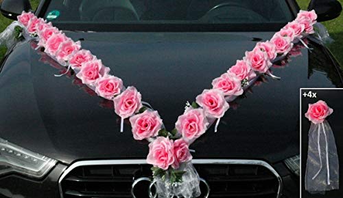 Rosen Girlande Braut Paar Rose Deko Dekoration Autoschmuck Hochzeit Car Auto Wedding ®Auto-schmuck Deko (Rosa/Weiß) von Auto-schmuck so einfach so kreativ