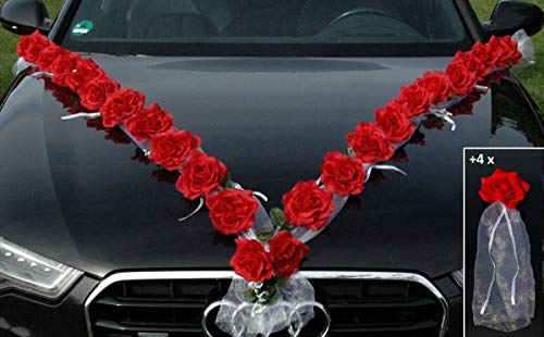 Rosen Girlande Braut Paar Rose Deko Dekoration Autoschmuck Hochzeit Car Auto Wedding ®Auto-schmuck Deko (Rot/Weiß) von Auto-schmuck so einfach so kreativ