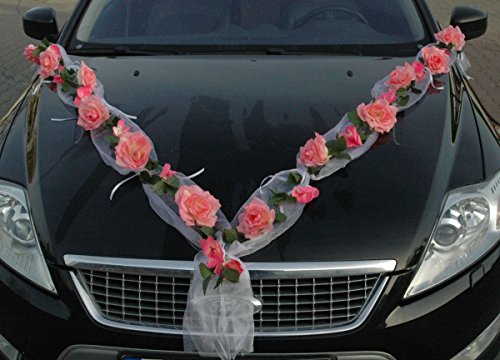 Rosen Girlande Braut Paar Rose Deko Dekoration Autoschmuck Hochzeit Car Auto Wedding ®Auto-schmuck Deko PKW (Rose Orchidee Rosa/Rosa) von Auto-schmuck so einfach so kreativ