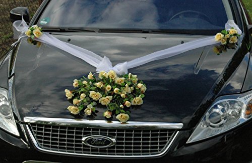 Spitze STRAUß Auto Schmuck Braut Paar Rose Deko Dekoration Autoschmuck Hochzeit Car Auto Wedding Deko PKW (Ecru 3) von Auto-schmuck so einfach so kreativ