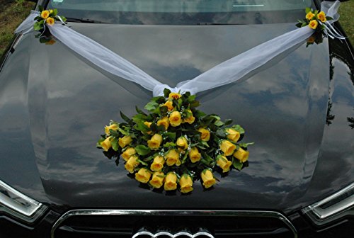 Spitze STRAUß Auto Schmuck Braut Paar Rose Deko Dekoration Hochzeit Car Auto Wedding Deko PKW (Gelb 4) von Auto-schmuck so einfach so kreativ