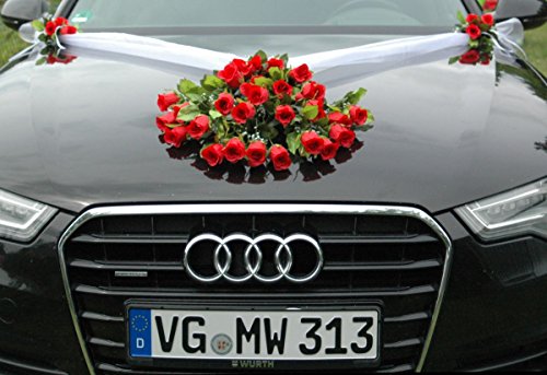 Spitze STRAUß Auto Schmuck Braut Paar Rose Deko Dekoration Hochzeit Car Auto Wedding Deko PKW (Rot 4) von Auto-schmuck so einfach so kreativ
