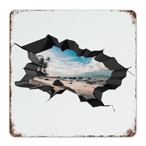 3D Cracked' Broken Hole Natural Scenery Landscape Fashion Chic Metal Tin Sign Custom Gate Signs Architecture Map Building Art Scenic Wall Decorations Metal Plaque for House Outside Home 12x12 Inch von Autravelco