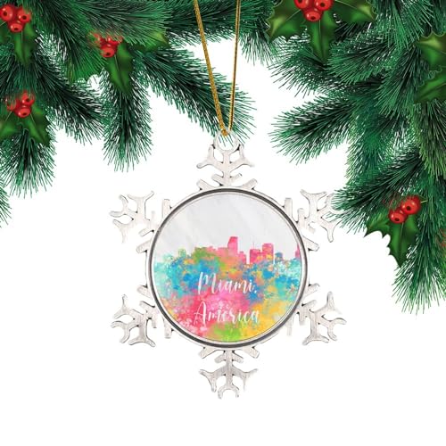 Amerika Miami Metall Schneeflocke Ornament Sanfte Stadt Land Kunst Rahmen Silber Weihnachten Ornament Festliche Feiertage Wohnkultur Staatskarte Runde Weihnachtskugel für Nachbarfreunde von Autravelco