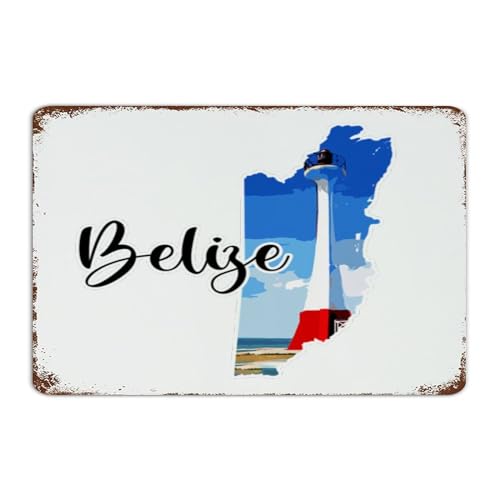 Belize Country Metallschild Custom Restaurants Schilder berühmte Stadt Sehenswürdigkeiten Poster Männerhöhle Dekor Aluminium Metallschild für Terrasse Zuhause Hinterhof 20,3 x 30,5 cm von Autravelco