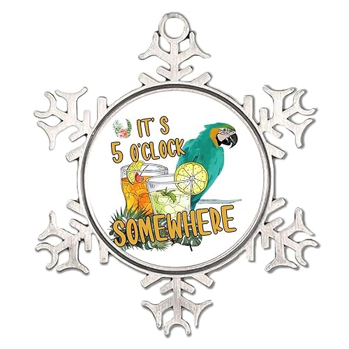 It's Five O'clock Somewhere Schneeflocke Ornamente Bier Bar Club Glas Papagei Schneeflocke Ornamente Urlaub Dekoration Sommer Tropische Luau Papagei Benutzerdefinierte Weihnachtskugel für Kinder von Autravelco