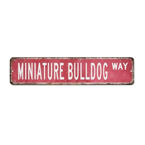 Miniatur Bulldog Way Metall-Blechschild, 10,2 x 45,7 cm, Landlounge, Büro, Wohnheim, Wanddekoration, Garagenschilder, Hunde-Souvenir, maßgeschneiderte Straße, Metallschild für Café Bar von Autravelco
