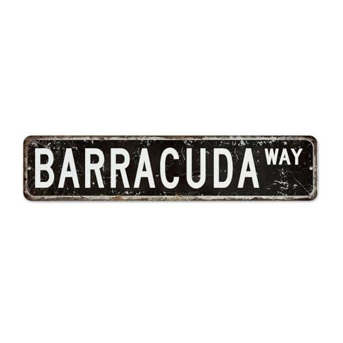Personalisierte Metallschilder Outdoor Barracuda Black Man Cave Decor Aluminium Metallschild für Kaffee Bar Kabine Esszimmer Tier Einfarbig Kunst Poster Geschenk für Männer 10,2 x 45,7 cm von Autravelco