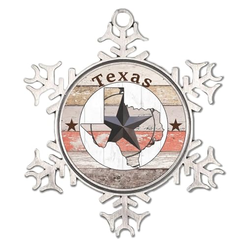 Texas Lone' Star Home Map Metal Snowflake Ornament Round Christmas Tree Ornament Texas Proud Born State Unique Keepsake Western State Flag Patriotic Collectible Gift for Holiday Decoration von Autravelco
