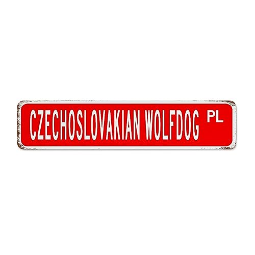 Tschechoslowakischer Wolfshund, rotes Metall-Blechschild, zum Aufhängen, benutzerdefinierte Heimschilder, niedlicher Hund, Haustier, Tierkunst, Wanddekoration, Blechschilder für den Außenbereich, von Autravelco